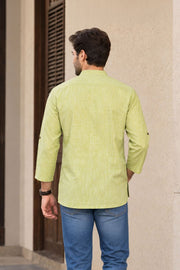 Pista Green Full Sleeve Slub Cotton Shirt Length Men's Kurta 10077841