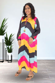 Multi Colour Printed Vegan Charmeuse Silk Dress 10073752