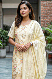 Beige Mukaish Embroidery Viscose Silk Salwar Suit 10076197