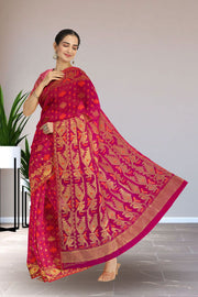 Magenta Handloom Jamdani Style Cotton Saree with Blouse 10074219