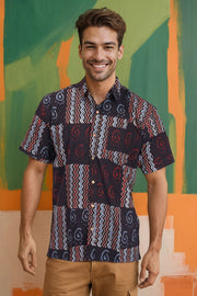 Black Half Sleeve Ajrakh Printed Cotton Mens Shirt 10073173