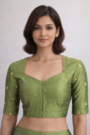 Green Aari Embroidered Raw Silk Blouse 10069594