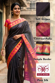Snuff Brown Kanjivaram Pure Silk Saree With Temple Border 10077893
