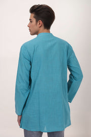 Blue Full Sleeve Slub Cotton Solid Style Men's Kurta 10074258