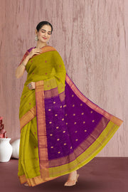 Yellow Maheshwari Silk Cotton Saree 10075276