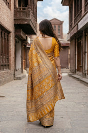 Yellow Kani Printed Silk Saree 10077862