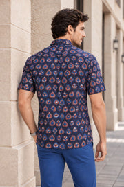 Blue Half Sleeve Jahota Printed Cotton Mens Shirt 10074316