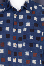 Blue Half Sleeve Ajrakh Printed Cotton Mens Shirt  10076826