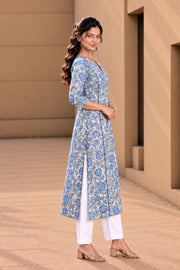 Blue Hand Block Printed Cotton Kurta  10077680