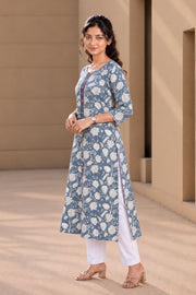 Blue Hand Block Printed Cotton Printed Kurta 10077681