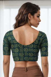 Green Tribal Design Indigo Hand Block Print Cotton Blouse 10074588