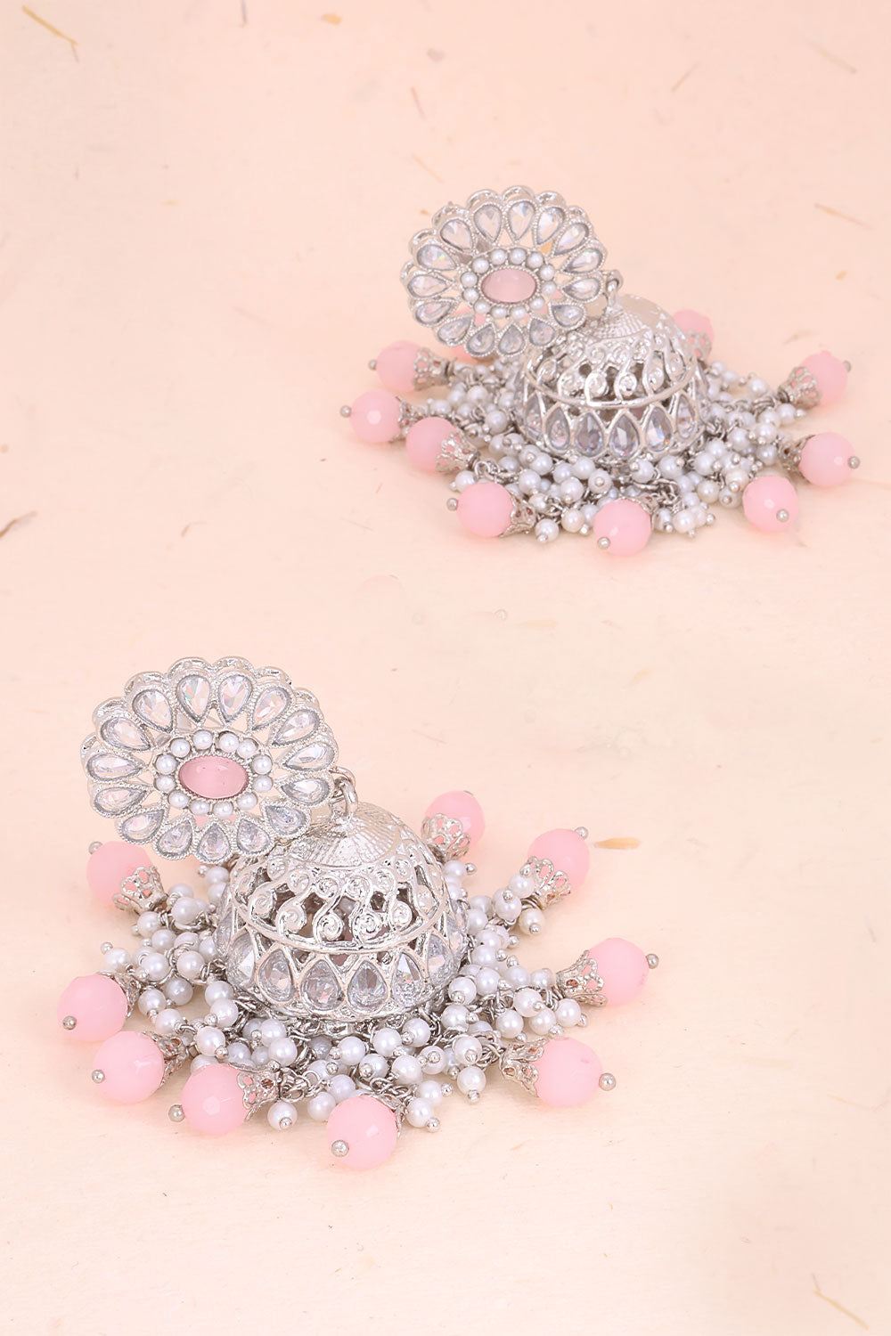 Handcrafted Peach Stones Cluster Beads Drop Jhumka Earrings 10069654 - Avishya