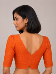 Orange Handcrafted Slub Cotton Solid Style Blouse 10073189