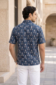 Blue Half Sleeve Jahota Printed Cotton Mens Shirt 10074324