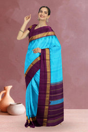 Ananda Blue Pure Zari Korvai Kanjivaram Silk Saree 10062484