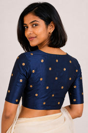 Navy Blue Aari Embroidered Tussar Silk Blouse 10070437
