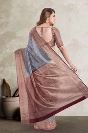  Solid Gray Kanjivaram Vegan Silk Saree 10075589