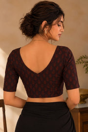 Maroon Indigo Hand Block Printed Cotton Blouse 10078155