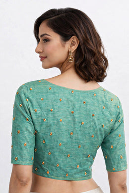 Green Aari Embroidered Chanderi Silk Cotton Blouse 10068925