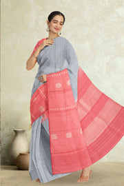 Cadet Grey Korvai Kanjivaram Silk Saree 10075644