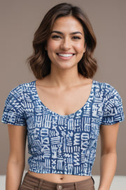 Blue Indigo Hand Block Print Cotton Blouse 10074441