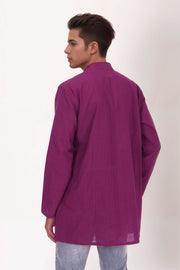 Purple Full Sleeve Slub Cotton Solid Style Men's Kurta 10074256