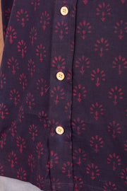 Indigo Handblock Print Pre-Washed Pure Cotton Crop Shirt 10074620