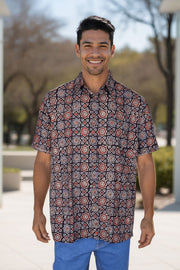 Black Half Sleeve Ajrakh Printed Cotton Mens Shirt 10071094