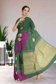 Violet and Green Pure Zari Rising Border Kanjivaram Silk Saree 10063124