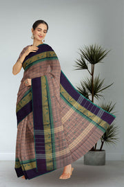 Brown Handloom Chettinad Cotton Saree Without Blouse 10075136