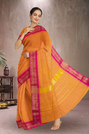 Orange Handwoven Kanchi Cotton Saree 10069278