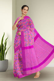 Pink Chanderi Printed Silk Cotton Saree 10075369