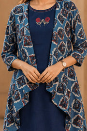 Blue Hand Embroidered Cotton Dress with Jacket 10077640