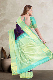 Dark Purple Korvai Kanjivaram Silk Saree 10075657