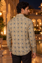Beige Ajrakh Printed Vegan Modal Silk Mens Shirt 10078096
