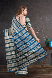 Beige Printed Tussar Silk Saree 10076294