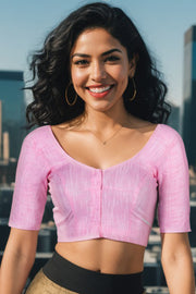 Pink Handcrafted Solid Cotton Blouse10073664