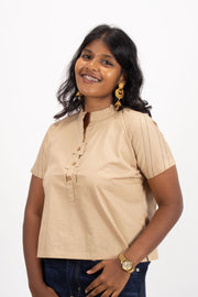 Beige Chinese Collar Cotton  Crop Top 10068102