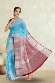 Blue Kanjivaram Vegan Silk Saree with Contrast Pallu 10074867