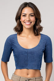 Blue Indigo Hand Block Print Cotton Blouse 10074443