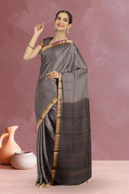 Grey Handloom Pure Zari Kanjivaram Silk Saree 10060046