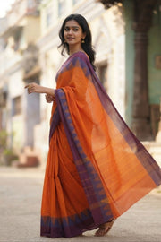 Orange Handloom Chettinad Cotton Saree 10077354