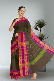 Black Handloom Chettinad Cotton Saree 10072629