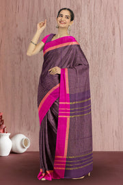 Brown Art Silk Kanjivaram Saree With Checks Design 10076322