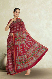 Red Patola Printed Silk Cotton Saree 10074943