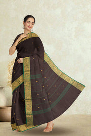 Brown Handloom Chettinad Cotton Saree Without Blouse 10075195