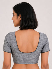 Grey Handcrafted Slub Cotton Solid Style Blouse 10073175