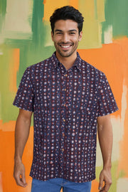 Brown Half Sleeve Jahota Printed Cotton Mens Shirt 10072990