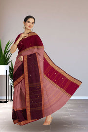 Mauve Handloom Chettinad Cotton Saree Without Blouse 10075187