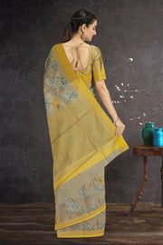 Green Parrot Motifs Chanderi Printed Silk Cotton Saree 10075932